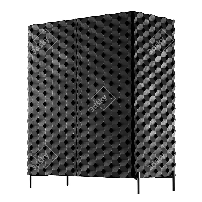 Intricately Carved Black Bar Cabinet 3D model image 4
