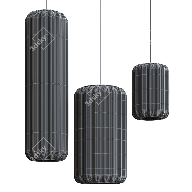 Japanese Textile Pendant Lamp Series 3D model image 3