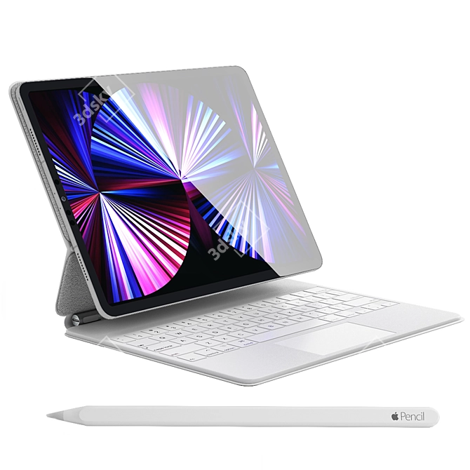 Sleek White iPad Pro Keyboard 3D model image 2