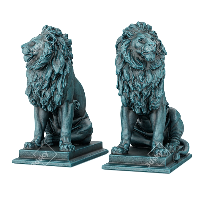 Regal Lion Sitting Sculpture 3D model image 1