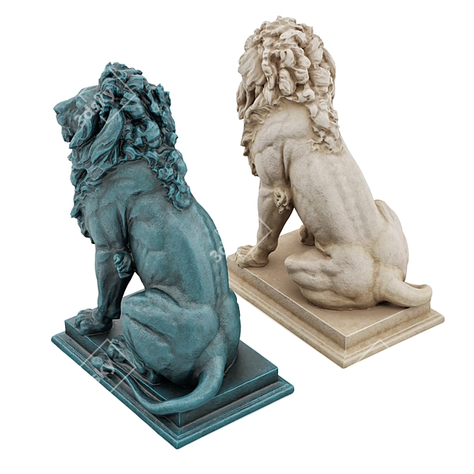 Regal Lion Sitting Sculpture 3D model image 4