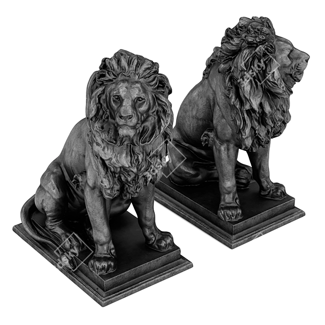 Regal Lion Sitting Sculpture 3D model image 5