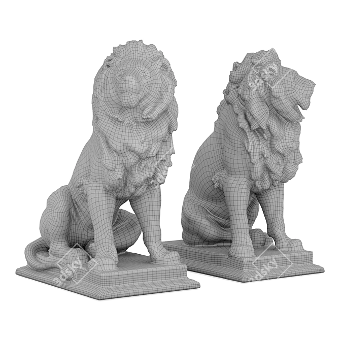 Regal Lion Sitting Sculpture 3D model image 6