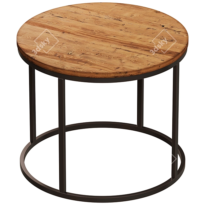 Industrial Round Wood Metal Table 3D model image 1