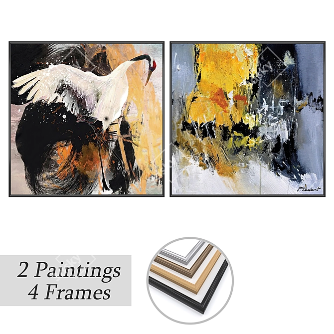 Art Set with Varied Frames 3D model image 1
