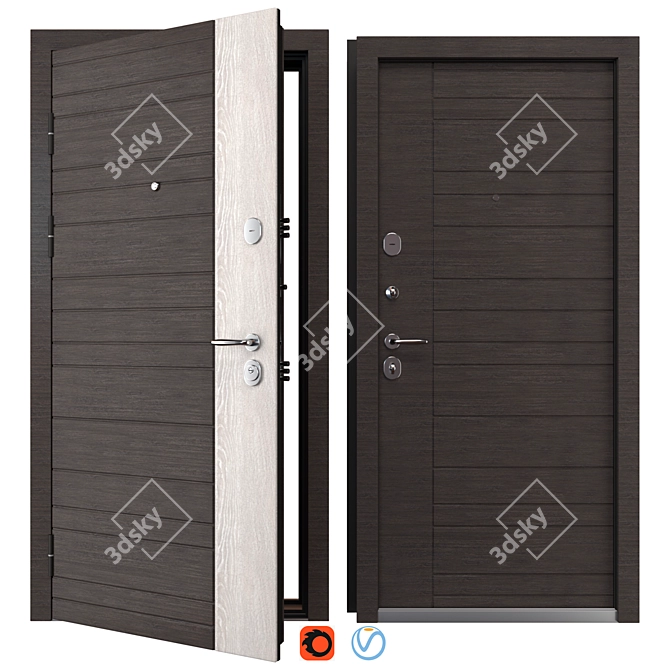 Modern Metal Entry Door Set 3D model image 1