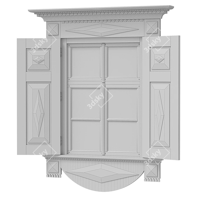 Rustic Wooden Window with Shutters 3D model image 3