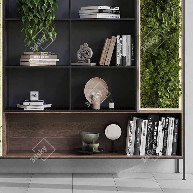 Metal Shelves with Plants & Books 3D model image 3