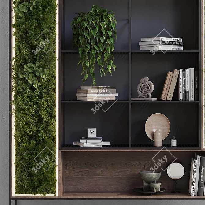 Metal Shelves with Plants & Books 3D model image 4