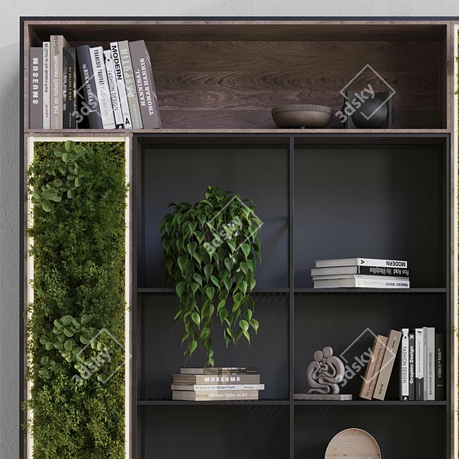 Metal Shelves with Plants & Books 3D model image 5