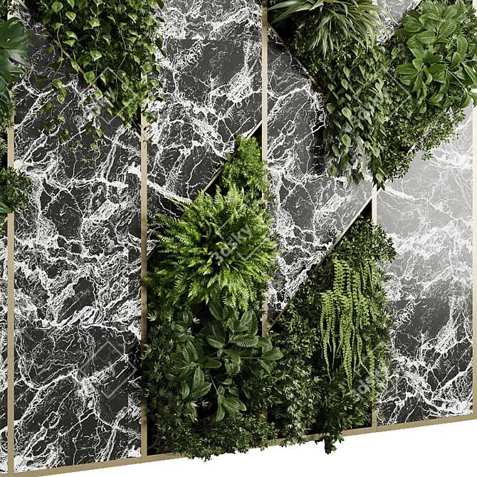 Marble & Metal Indoor Plant Wall 3D model image 4