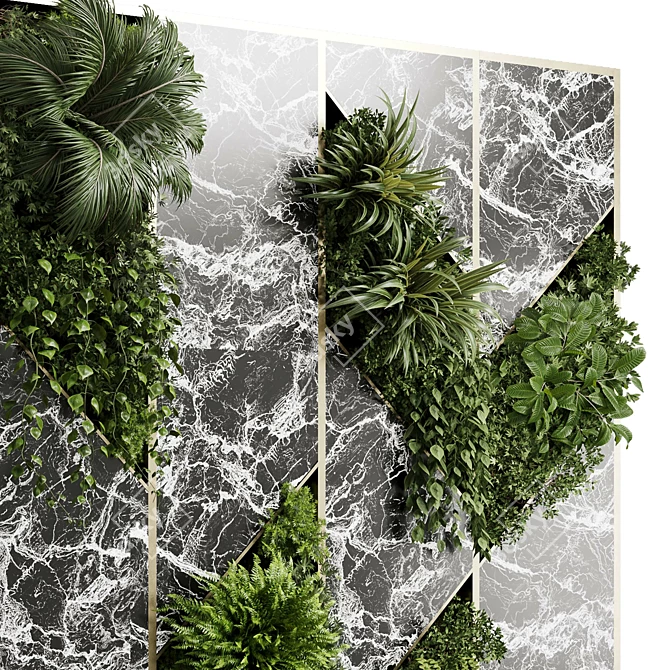 Marble & Metal Indoor Plant Wall 3D model image 5