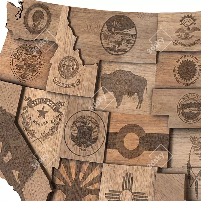  Wooden USA Wall Map Set 3D model image 3