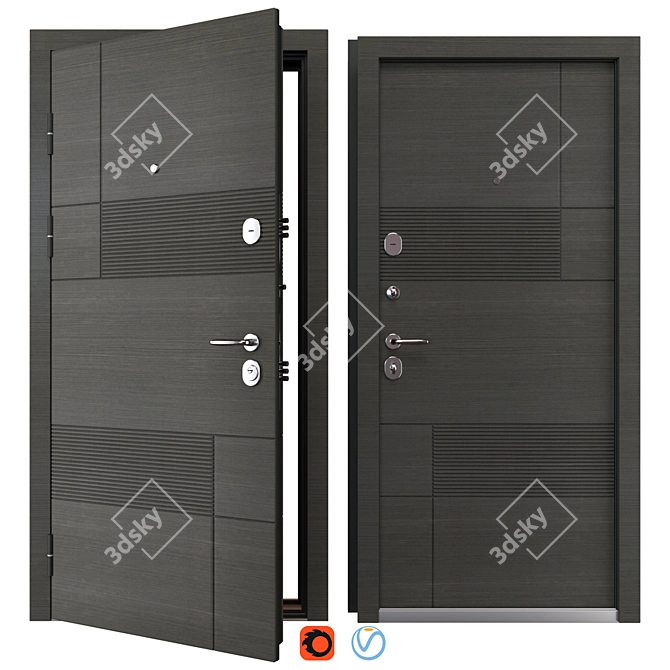 California Metal Door Set, QDoors 3D model image 1