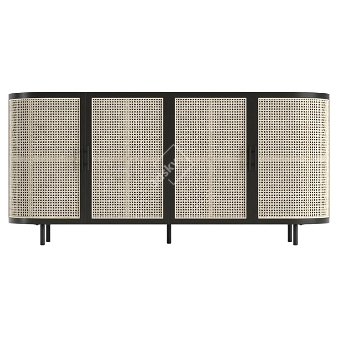 Black Rattan Sideboard, 180 cm 3D model image 2
