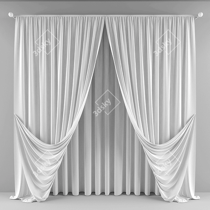 Floor-Length Curtain with Straight Tulle 3D model image 5