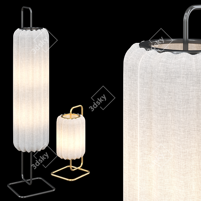 Japanese Style White Textile Floor Lamps 3D model image 3
