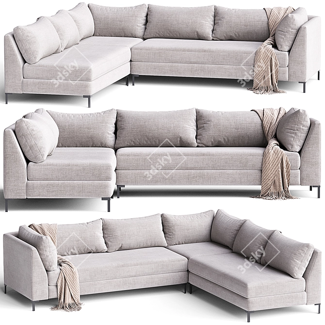 Modern White L-Shaped Sofa Set 3D model image 1