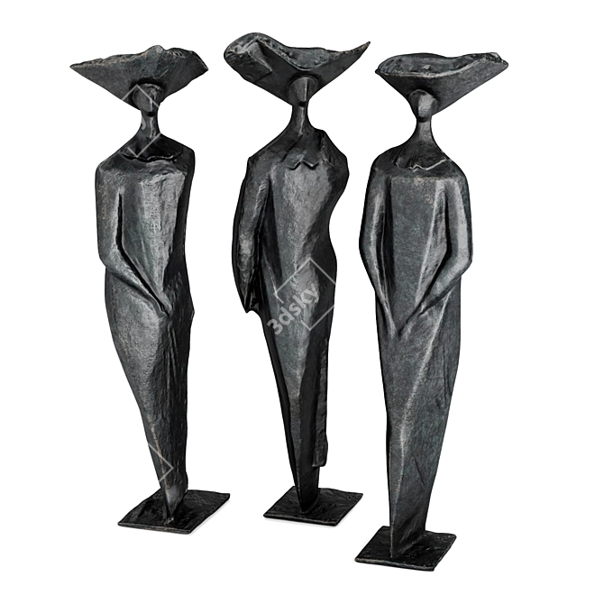 Metal and Plaster Sisters Sculpture 3D model image 4