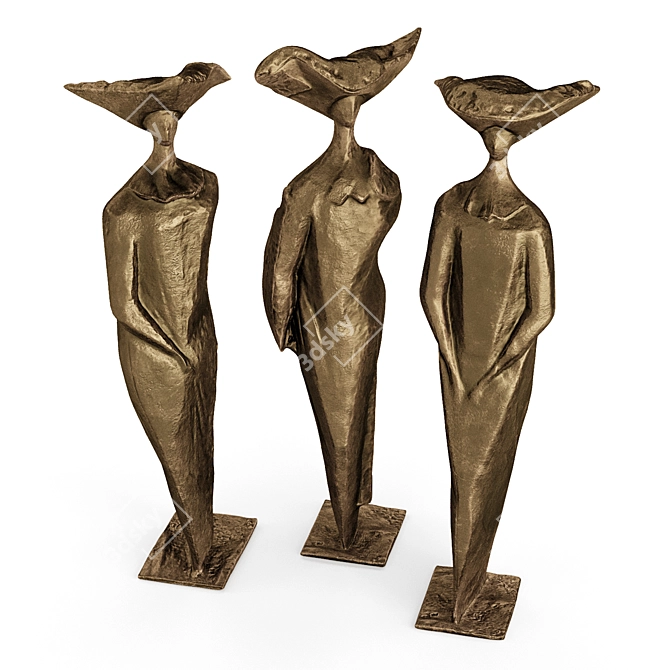 Metal and Plaster Sisters Sculpture 3D model image 6