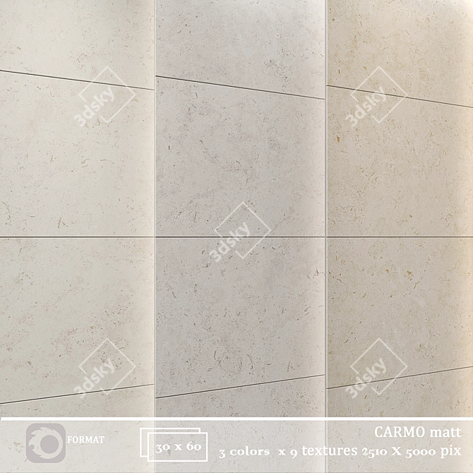 Carmo Beige Grey Matt Tiles 3D model image 1