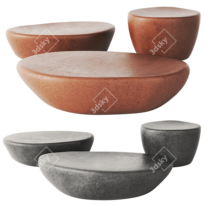 Minotti Stony Stone Table Set 3D model image 2