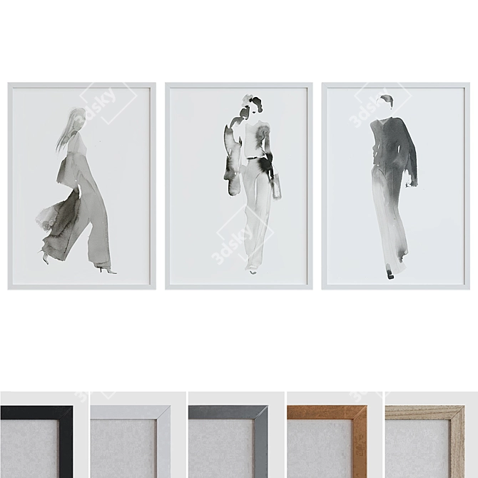 Modern Watercolor Portrait Frame Set 3D model image 1