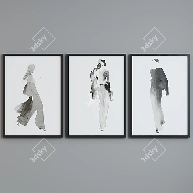 Modern Watercolor Portrait Frame Set 3D model image 2