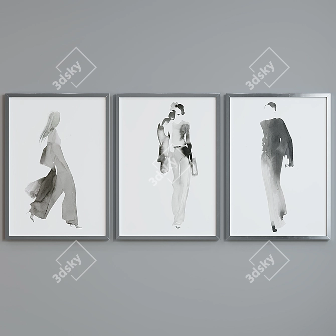 Modern Watercolor Portrait Frame Set 3D model image 3