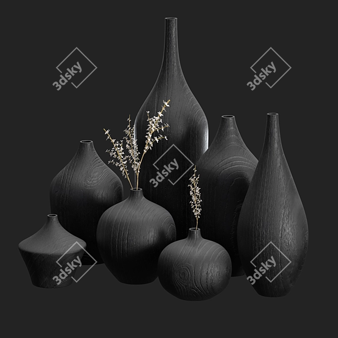 Charred Oak Bud Vases (Ash & Plumb) 3D model image 1