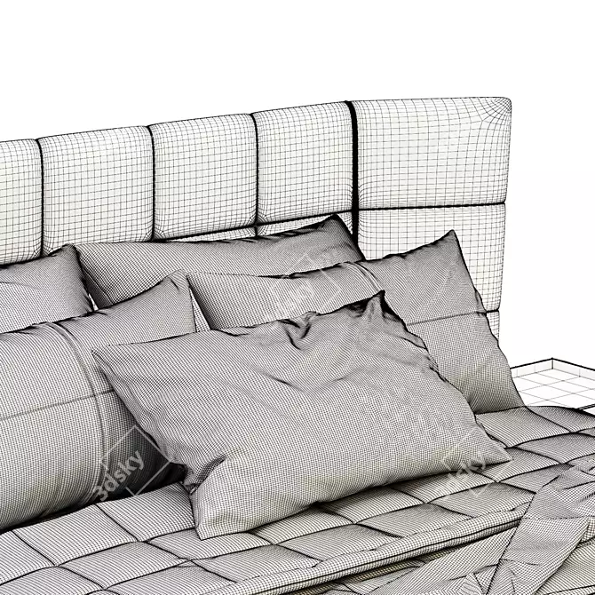 Modern Quilted Fabric Bed Frame 3D model image 6