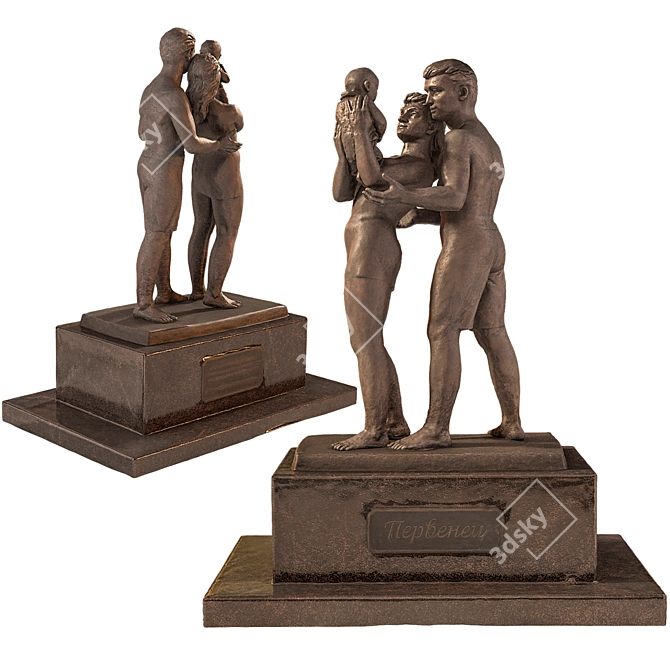 Metal Sculpture Figures Set 3oru 3D model image 7