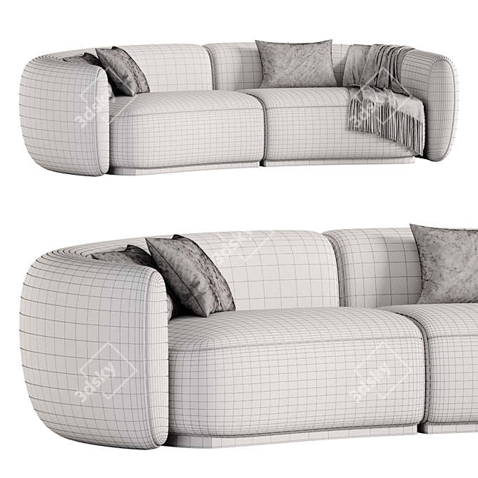 Stylish 3-Seater Fabric Sofa 3D model image 4