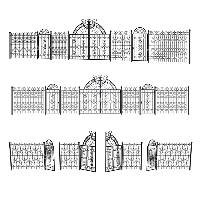 Classic Metal Fence Panel Set 3D model image 1