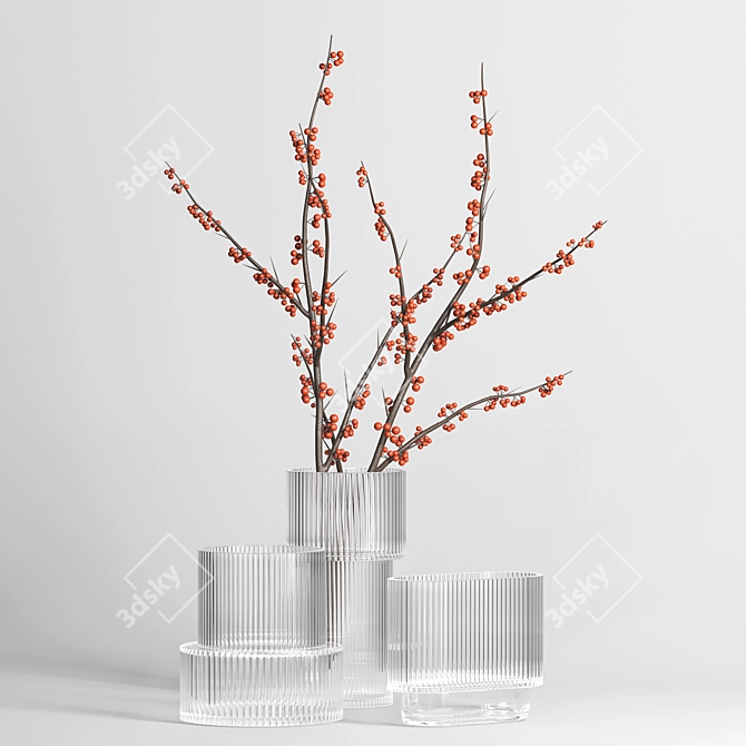H&M Glass Vases & Red Berry Branch 3D model image 1