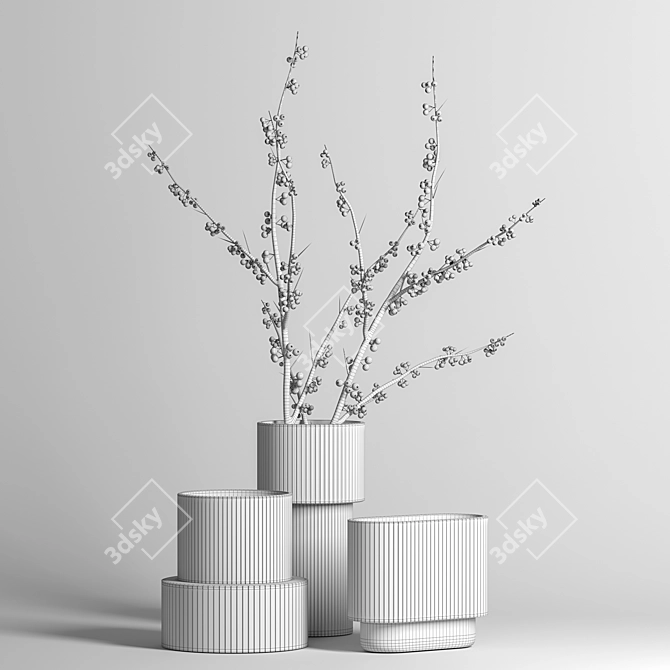 H&M Glass Vases & Red Berry Branch 3D model image 4
