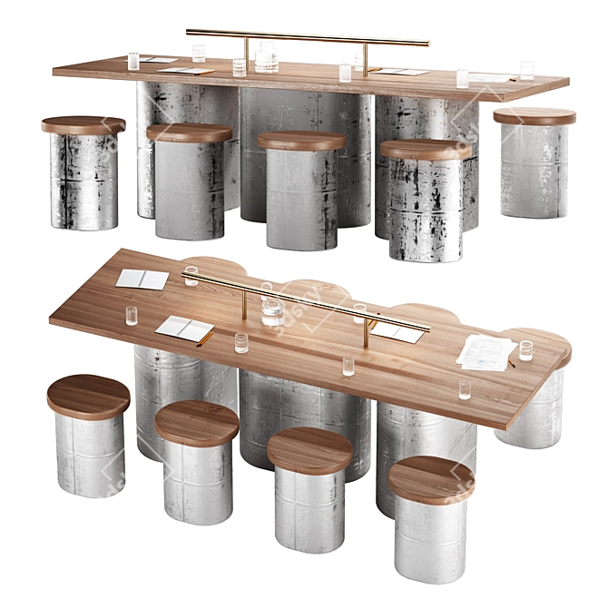 Modern Concrete Meeting Table Set 3D model image 3