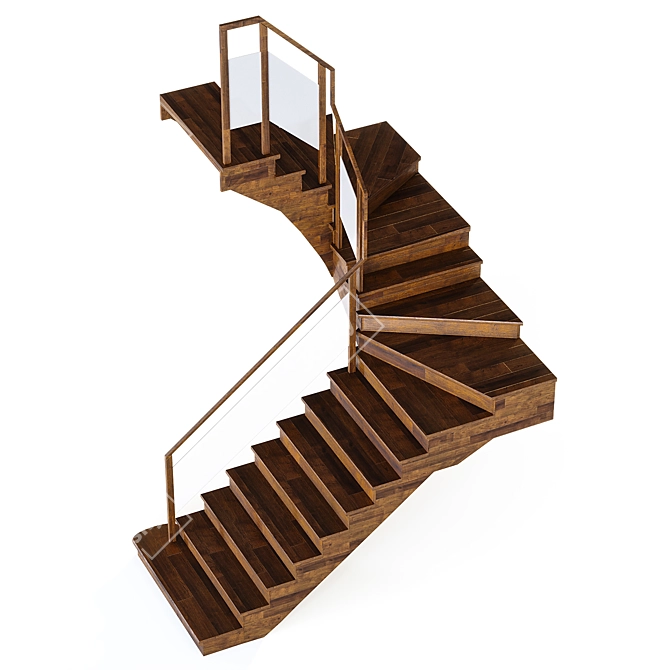 Corner Curved Wood Staircase 3D model image 2