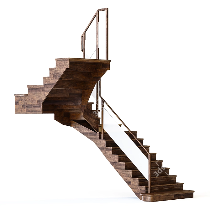 Corner Curved Wood Staircase 3D model image 3