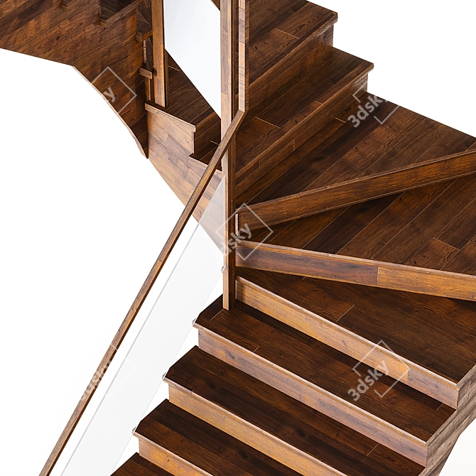 Corner Curved Wood Staircase 3D model image 4