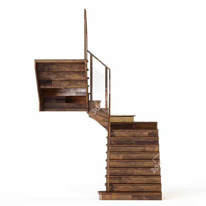 Corner Curved Wood Staircase 3D model image 6