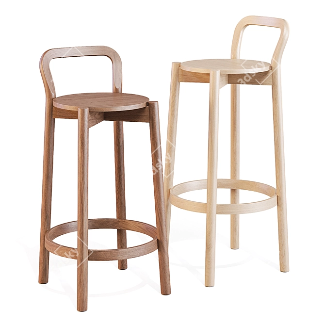 Karimoku Castor Stool with Backrest 3D model image 1