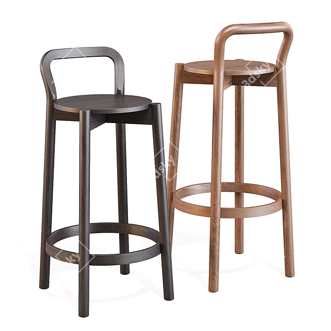 Karimoku Castor Stool with Backrest 3D model image 2