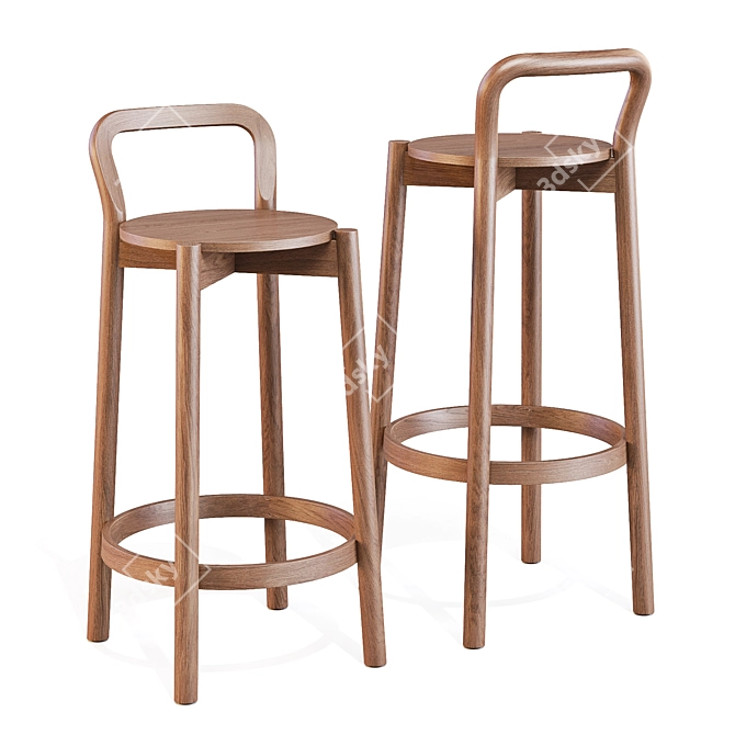 Karimoku Castor Stool with Backrest 3D model image 3