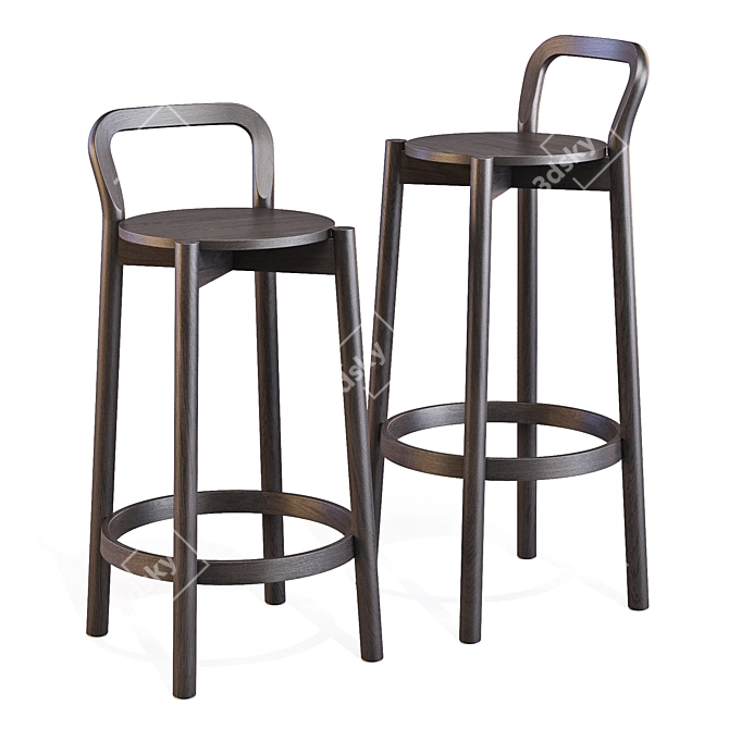 Karimoku Castor Stool with Backrest 3D model image 4