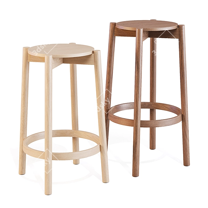  Castor Bar Stool in Japanese Oak 3D model image 2