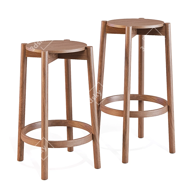  Castor Bar Stool in Japanese Oak 3D model image 3