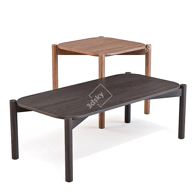 Karimoku: Castor Solid Oak Nesting Tables 3D model image 2