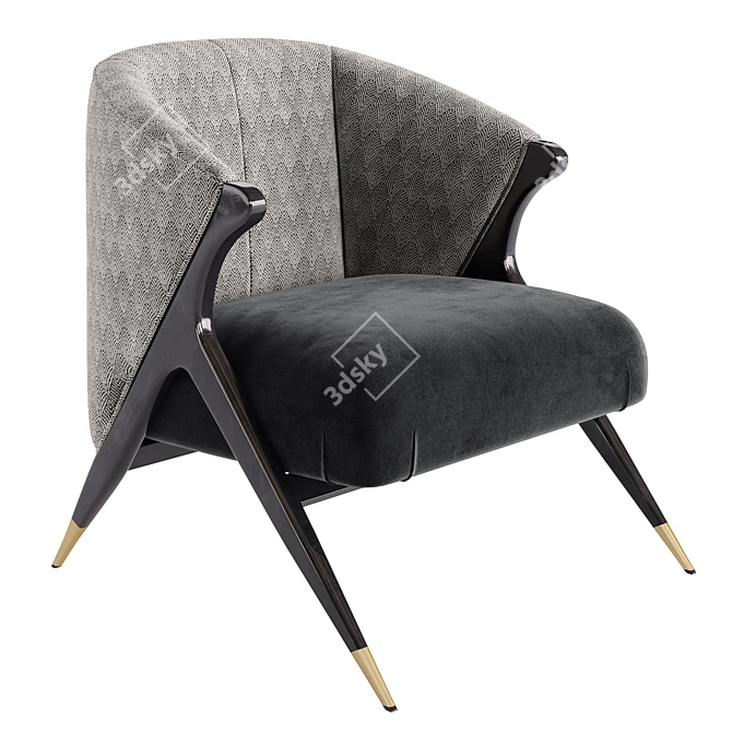 Velvet and Pine Art-Deco Armchair 3D model image 1