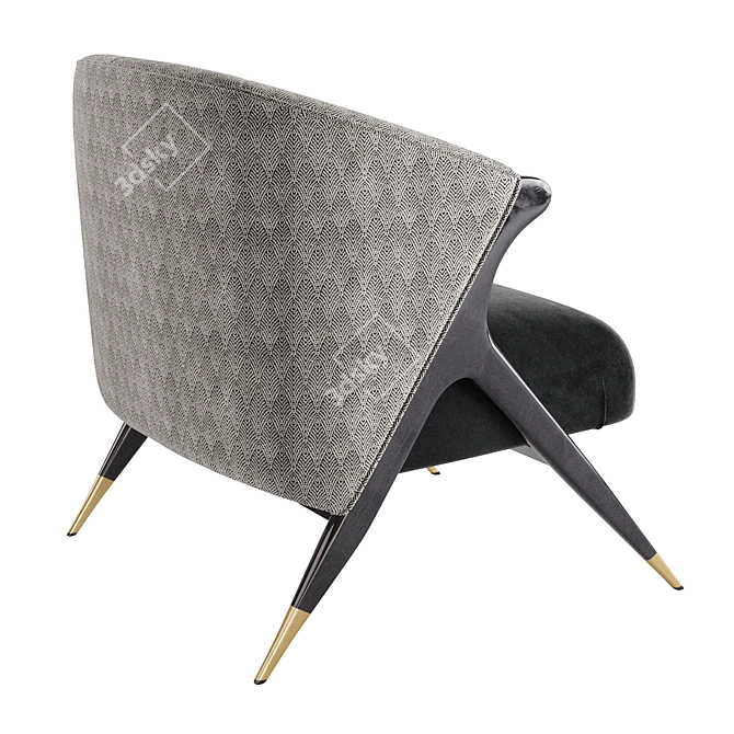 Velvet and Pine Art-Deco Armchair 3D model image 8